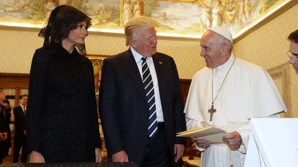 Melania and Donald Trump meet with Pope Francis in Rome.
