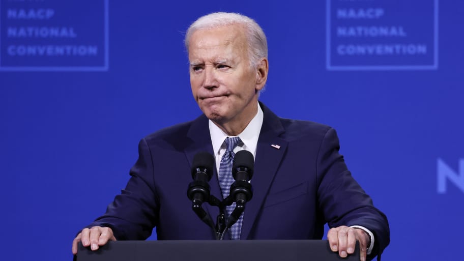 U.S. President Joe Biden speaks at the 115th NAACP National Convention at the Mandalay Bay Convention Center on July 16, 2024 in Las Vegas, Nevada.