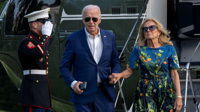 U.S. President Joe Biden and first lady Jill Biden exit Marine One 