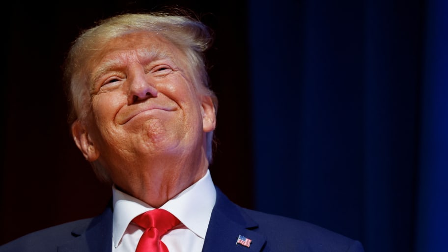 Former U.S. President and Republican presidential candidate Donald Trump reacts as he attends the North Carolina Republican Party convention in Greensboro, North Carolina, U.S. June 10, 2023. 