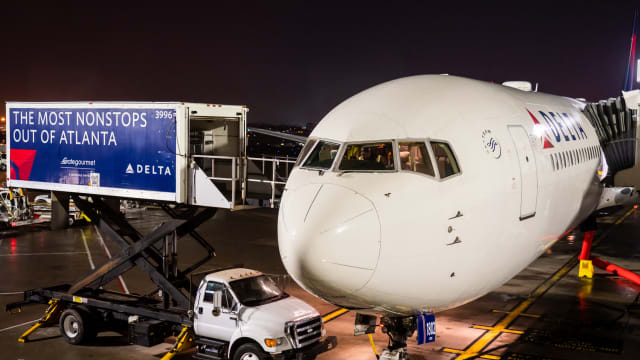 Delta Airlines Boeing 767-400 aircraft seen at Hartsfield-Jackson Atlanta International Airport