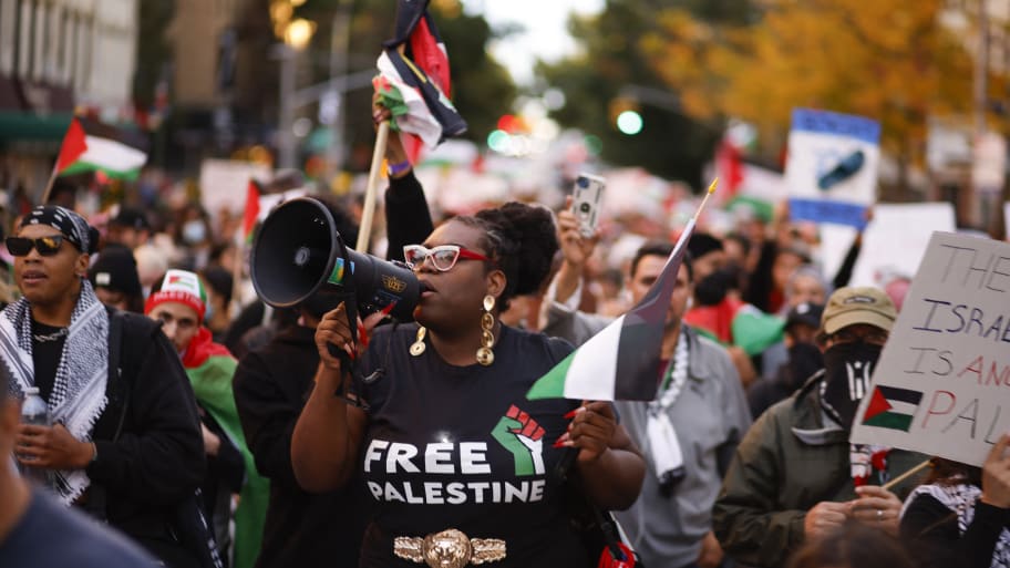 People rally in support of Palestinians in Brooklyn, New York
