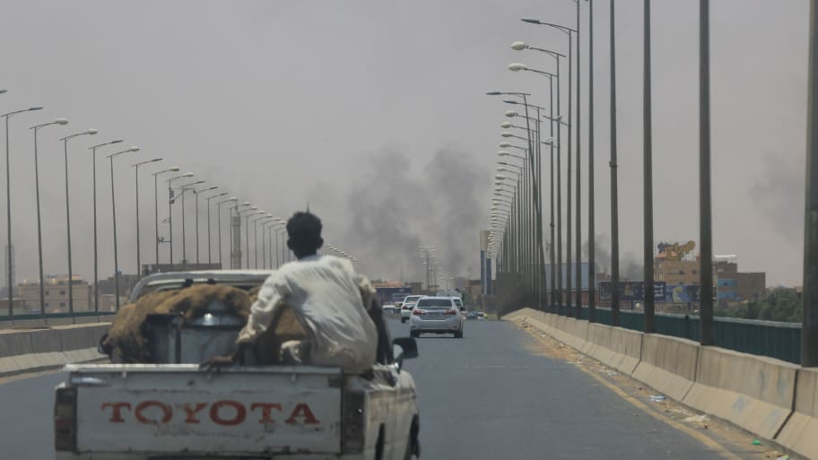 Smoke rises in Omdurman, near Halfaya Bridge, during clashes between the Paramilitary Rapid Support Forces and the army in Sudan.