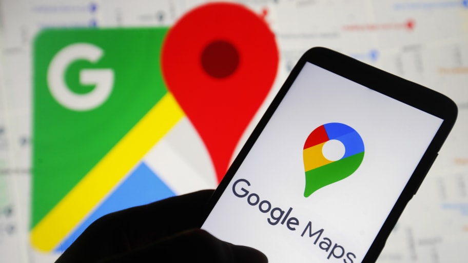 Google Maps logo on a smartphone.