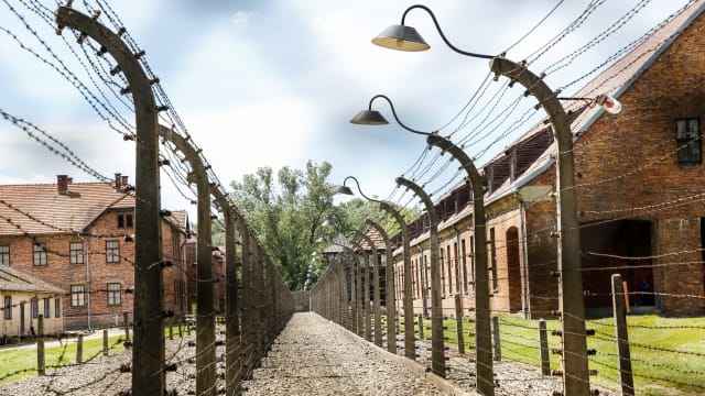View of the wired fence in Auschwitz Camp.