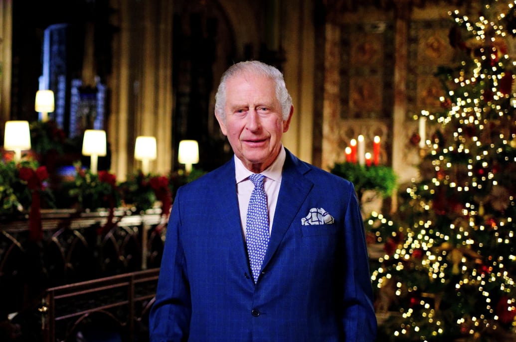 King Charles III during the recording of his first Christmas broadcast in the Quire of St. George's Chapel at Windsor Castle, Berkshire, photo dated December 13, 2022.