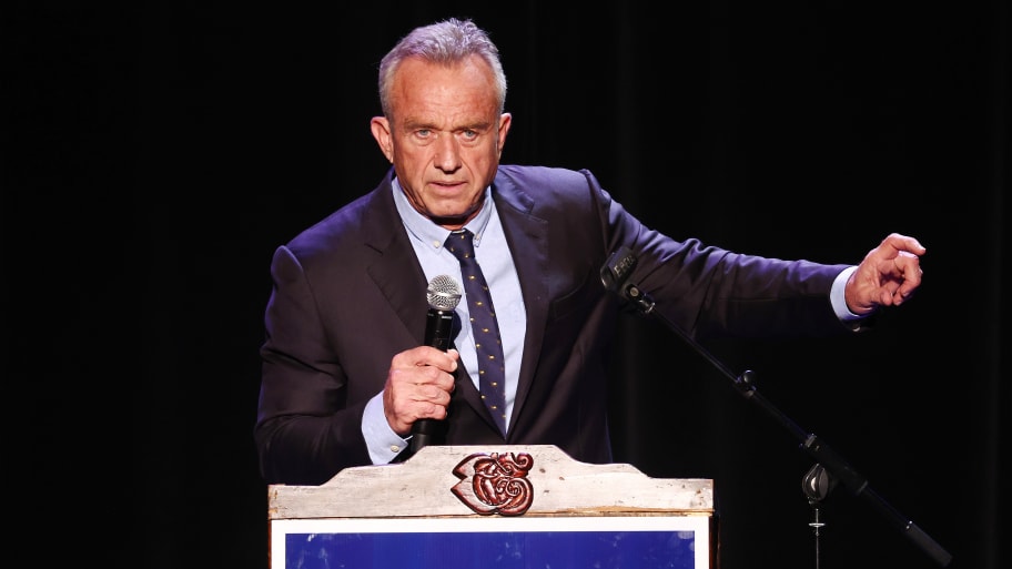 Democratic presidential candidate Robert F. Kennedy Jr. speaks at a Hispanic Heritage Month event at Wilshire Ebell Theatre on September 15, 2023 in Los Angeles, California