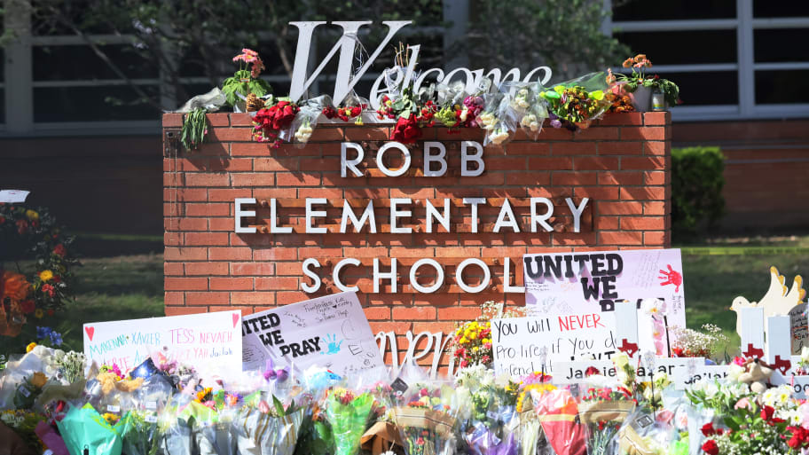 A memorial for victims of Tuesday's mass shooting at Robb Elementary School