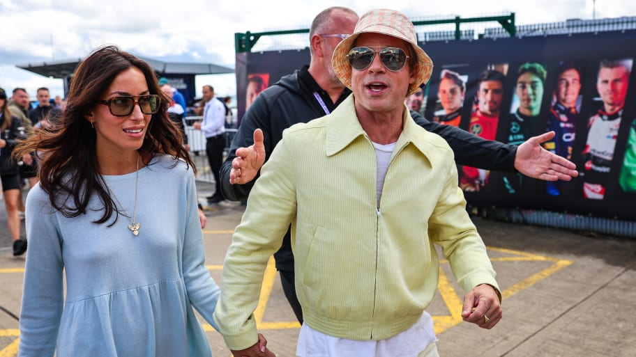 Ines de Ramon and Brad Pitt at the Grand Prix in England.