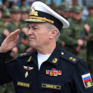 Commander of the Russian Black Sea Fleet Viktor Sokolov salutes during a send-off ceremony in Sevastopol in September 2022.