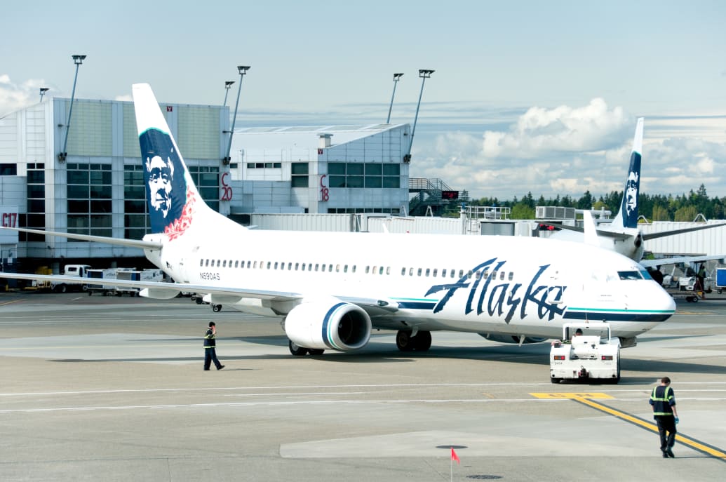 An Alaska Airlines jet at Seattle-Tacoma International Airport, where flight 334 was supposed to land.