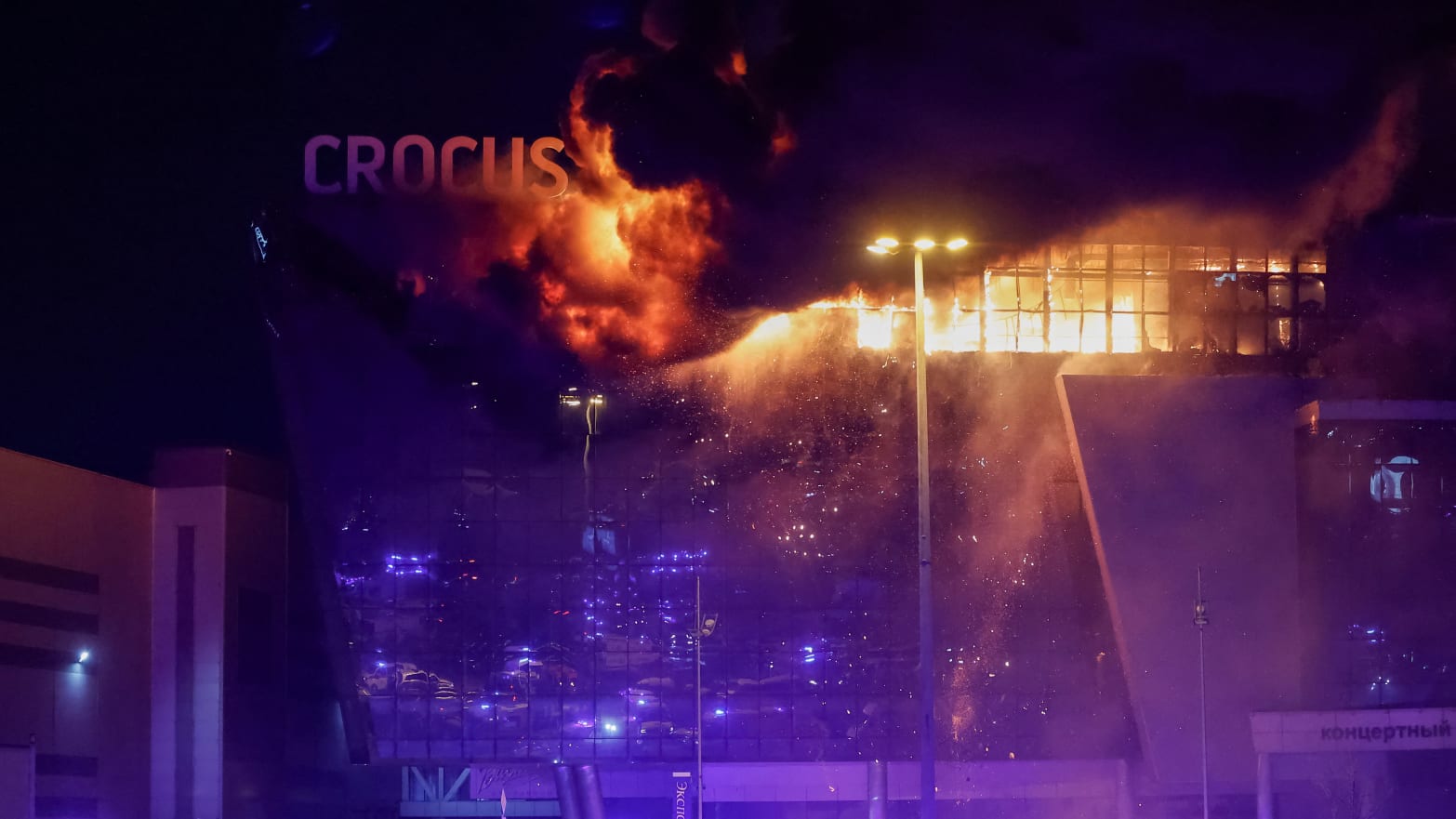 Crocus City Hall near Moscow in the aftermath of a deadly attack.
