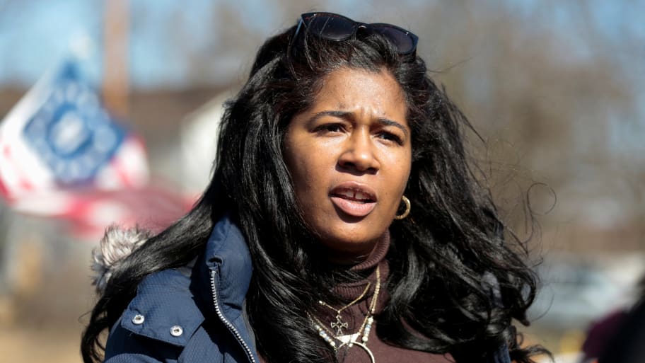 Michigan Republican Party Chairperson Kristina Karamo attends a protest against the disposal of hazardous materials from the Ohio train derailment