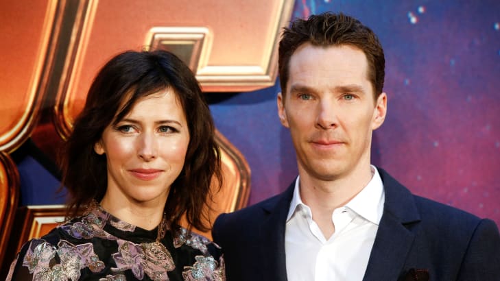 Benedict Cumberbatch and his wife, Sophie Hunter, attend the “Avengers: Infinity War” fan event in London, Britain, April 8, 2018.