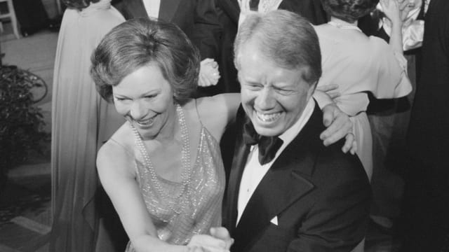 U.S. President Jimmy Carter and First Lady Rosalynn Carter dance at a White House Congressional Ball
