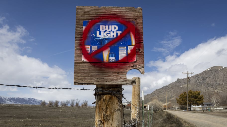 A sign disparaging Bud Light beer along a country road in Arco, Idaho.