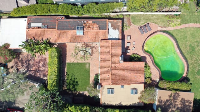 An aerial view of Marilyn Monroe's final home in the Brentwood neighborhood on September 14, 2023 in Brentwood, California