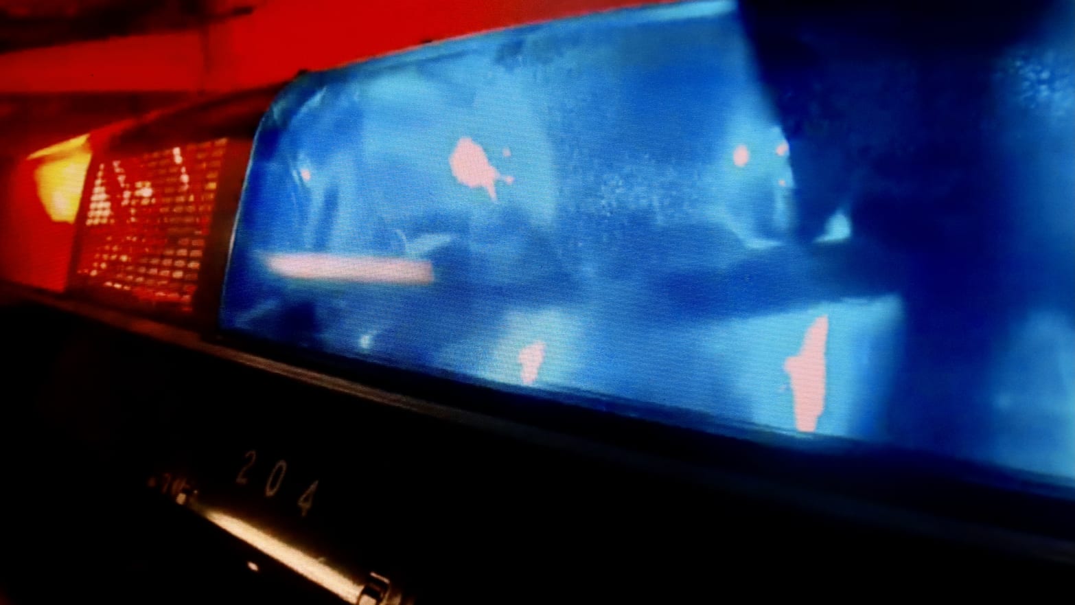 Closeup view of police car LED lights.