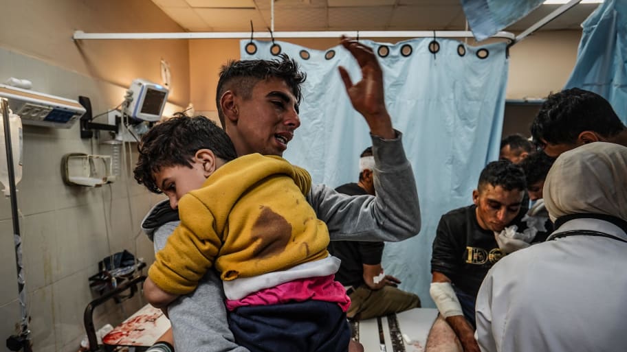 Injured Palestinians, including children, in Nasser Hospital
