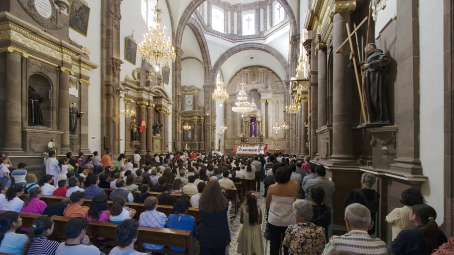 "Easter services in the Templo de San Francisco in San Miguel de Allende."