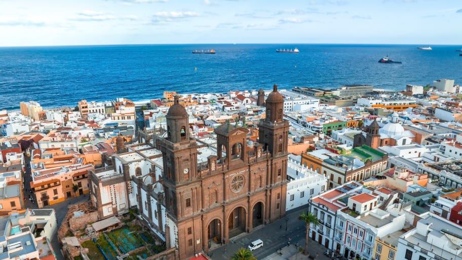 Landscape with Cathedral Santa Ana Vegueta in Las Palmas, Gran Canaria, Canary Islands, Spain. 