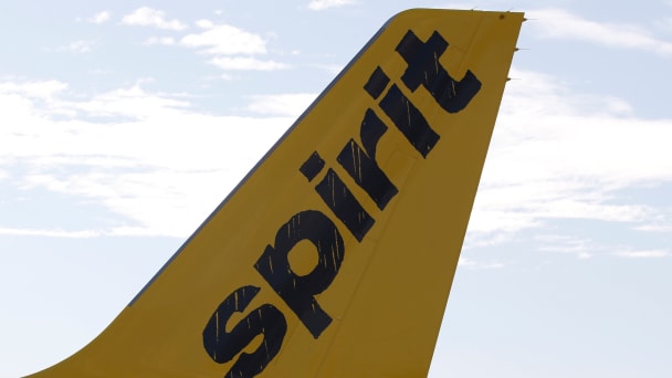 A logo of low cost carrier Spirit Airlines is pictured on an Airbus plane in Colomiers near Toulouse, France, November 6, 2018.