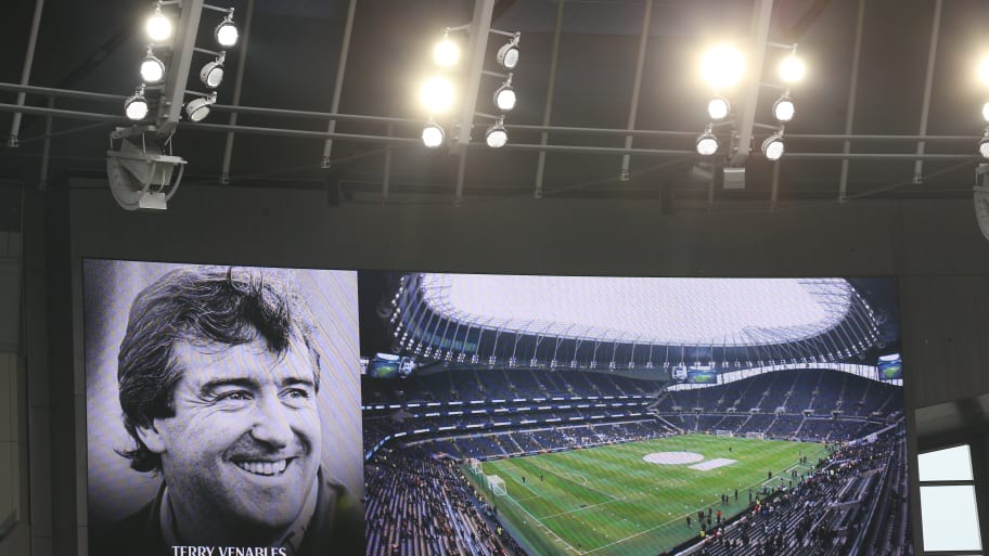 Soccer scoreboard shows a picture of Venables in London.