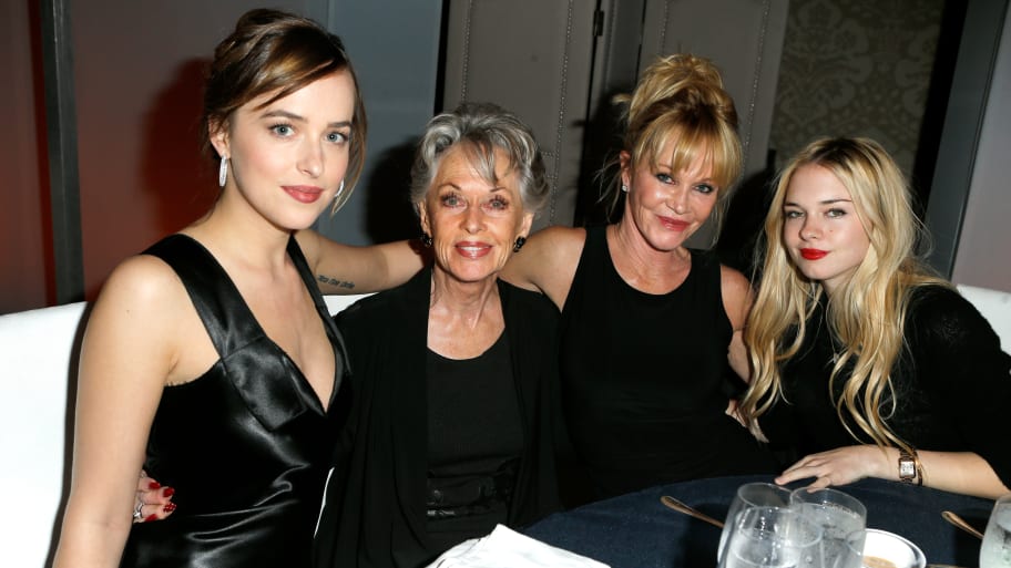 Actors Dakota Johnson, Tippi Hedren, Melanie Griffith and Stella Banderas in 2015