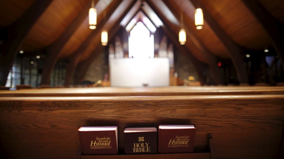 A holy Bible Book is seen at the Spencerville Seventh Day Adventist Church in Silver Spring, Maryland.
