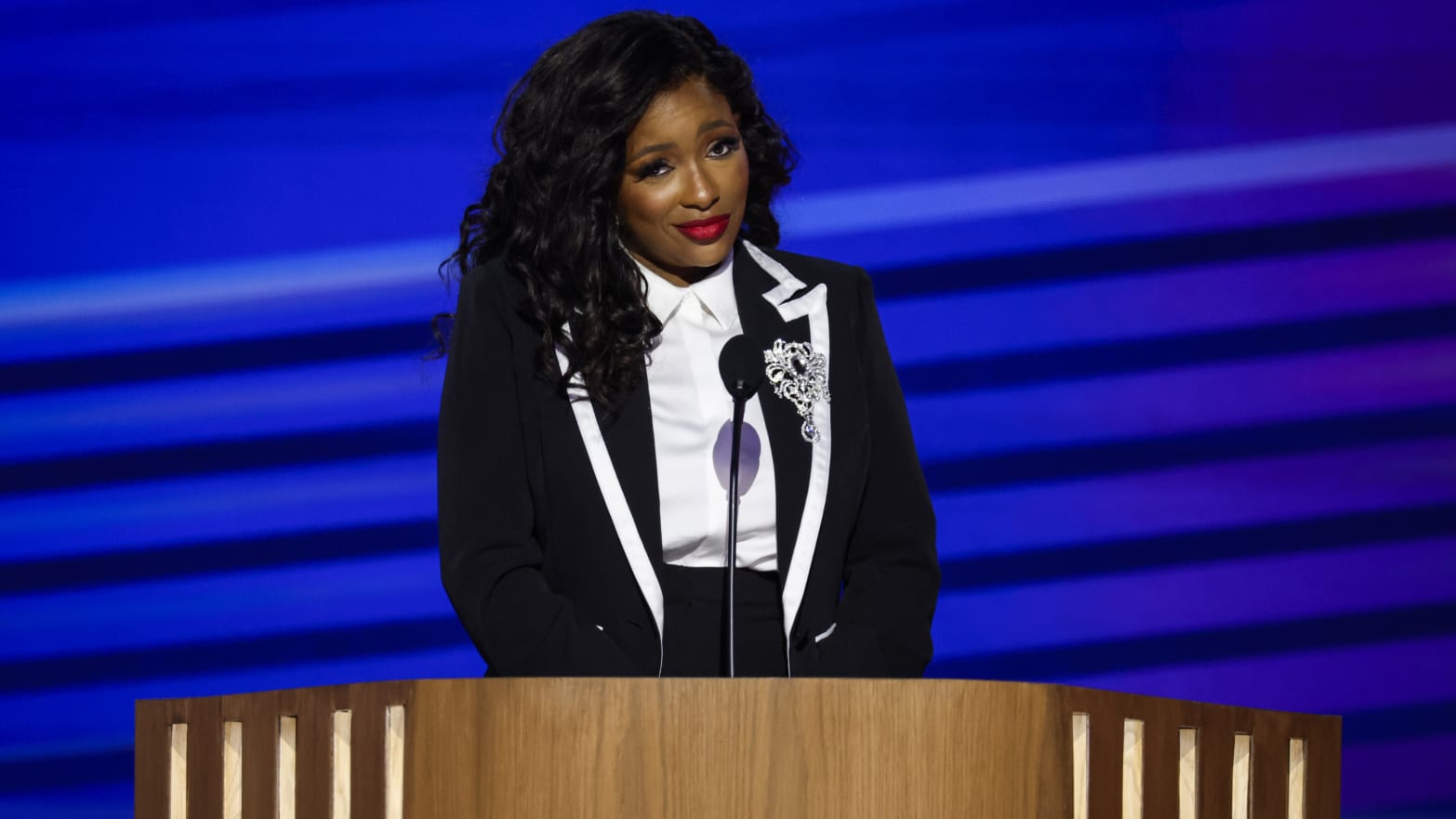 Jasmine Crockett recferenced her viral insult of Marjorie Taylor Greene while trashing Donald Trump in her speech at the Democratic National Convention.