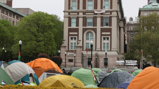 A view of tents at the protest encampment in support of Palestinians outside Hamilton Hall at Columbia University