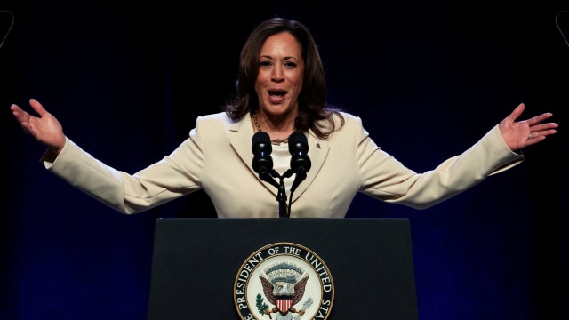 Vice President Kamala Harris speaks during the Constitutional Convention of UNITE HERE, the nation’s largest hospitality workers' labor union, in New York City, U.S., June 21, 2024.
