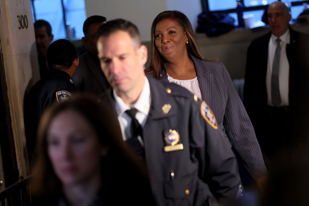 New York Attorney General Letitia James arrives for the civil fraud trial of former President Donald Trump.