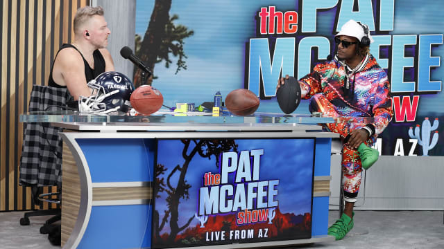 Pat McAfee interviews a guest on “The Pat McAfee Show.”