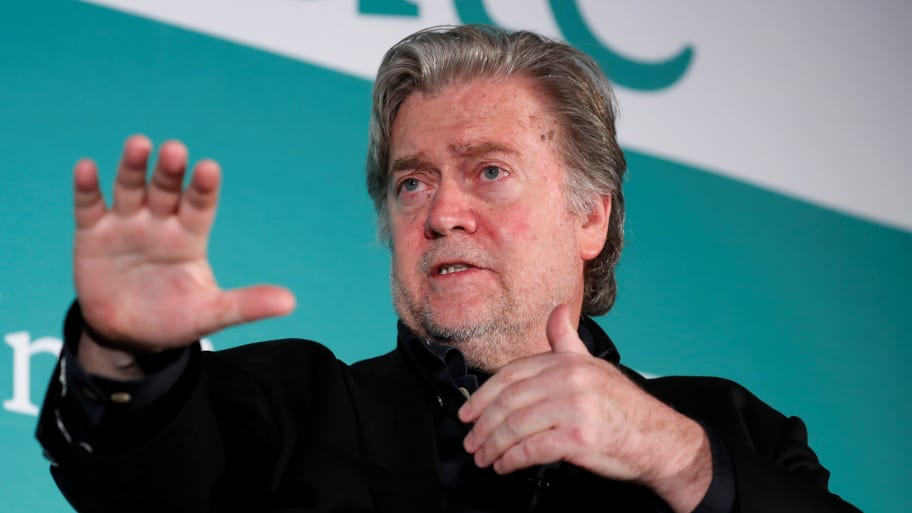 Former White House Chief Strategist Steve Bannon participates in a Hudson Institute conference