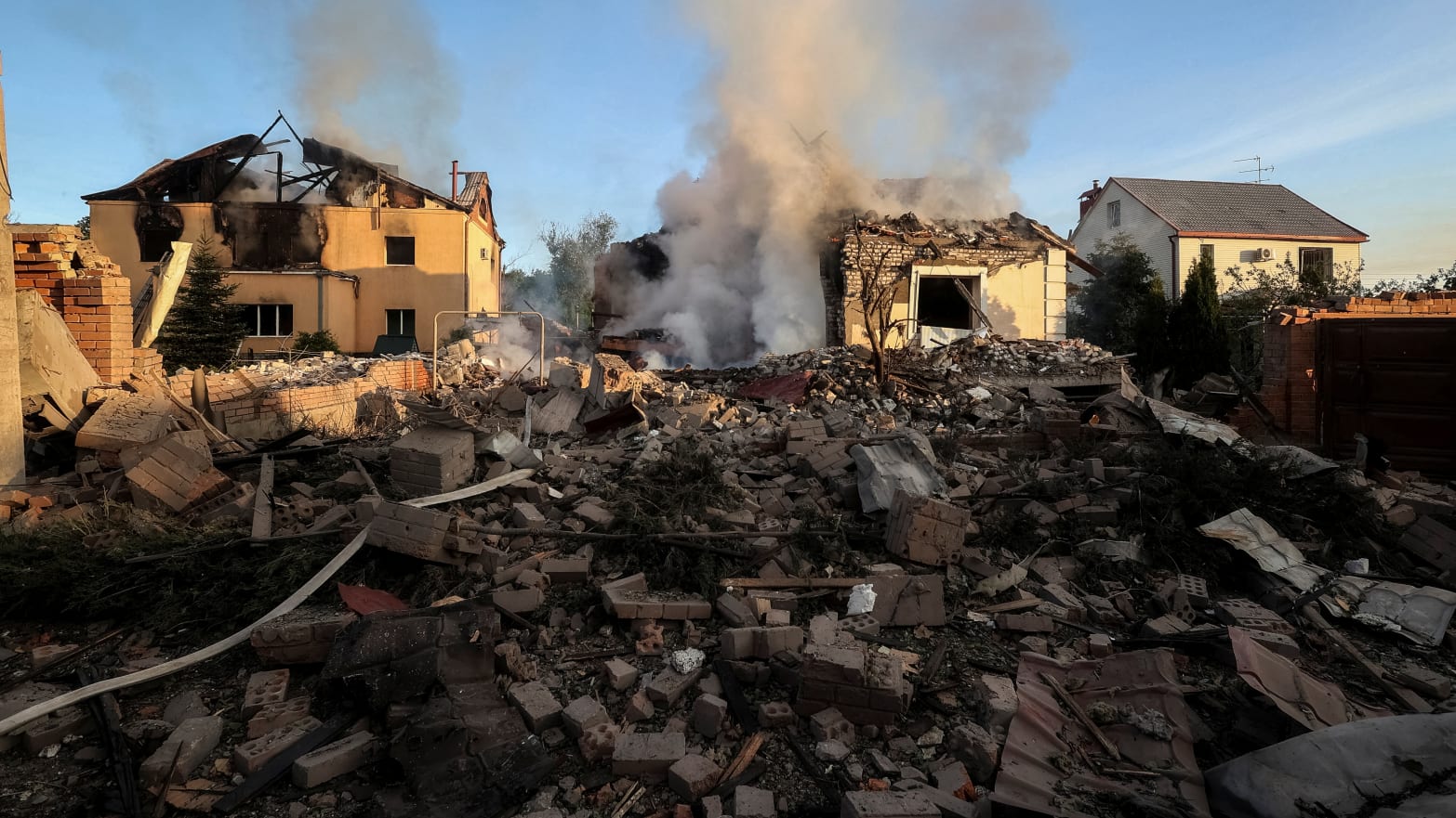 Damaged buildings at the site of a Russian missile strike, amid Russia's attack on Ukraine, in Kharkiv, Ukraine