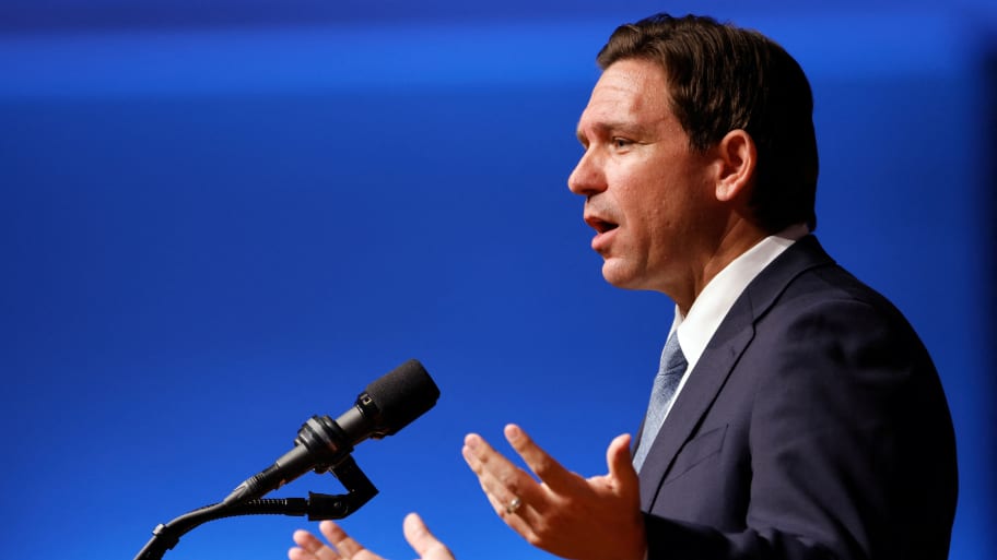 Florida Governor and Republican presidential candidate Ron DeSantis speaks at the North Carolina Republican Party convention in Greensboro, North Carolina.