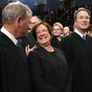 Chief Justice of the United States Supreme Court John Roberts and Justices Elena Kagan, Brett Kavanaugh, Amy Coney Barrett and Ketanji Brown Jackson attend the State of the Union address on February 7, 2023 in Washington, DC.