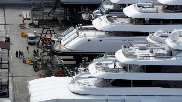 A general view of unidentified superyachts 