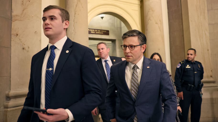 U.S. House Speaker Mike Johnson (R-LA) leaves his office as the deadline to avoid partial government shutdown looms in the U.S. Capitol building in Washington, U.S., January 18, 2024.