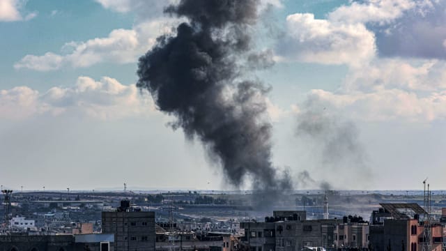 Smoke rising from an Israeli bombardment in Rafah on February 9, 2024.