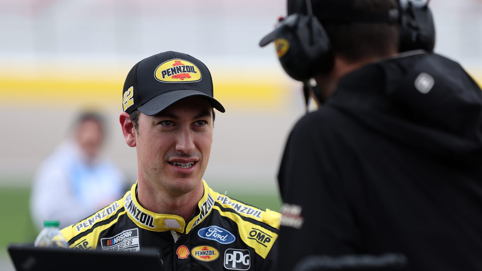 Joey Logano, driver of the #22 Pennzoil Ford qualifying for the NASCAR Cup Series Pennzoil 400 at Las Vegas Motor Speedway on March 02, 2024 