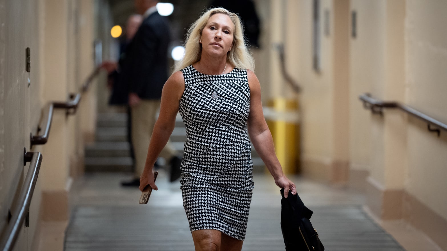 Rep. Marjorie Taylor Greene (R-GA) arrives for a weekly GOP caucus meeting on Capitol Hill on June 4, 2024 in Washington, DC. 