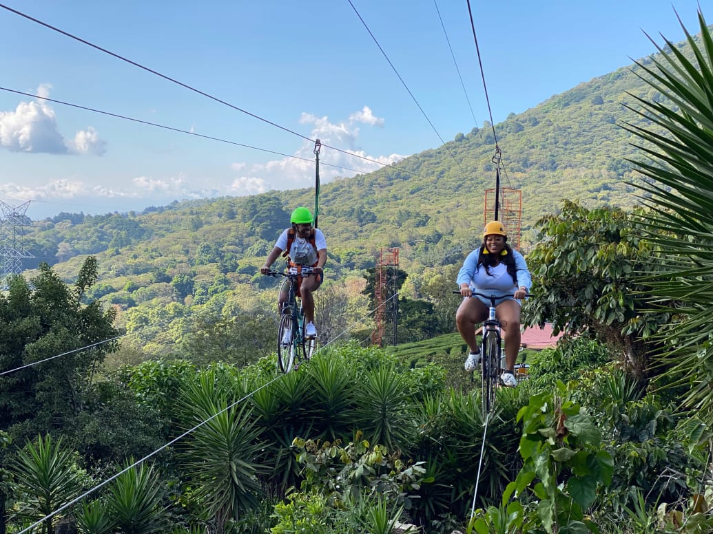 Zip-lining on a bike in El Salvador.