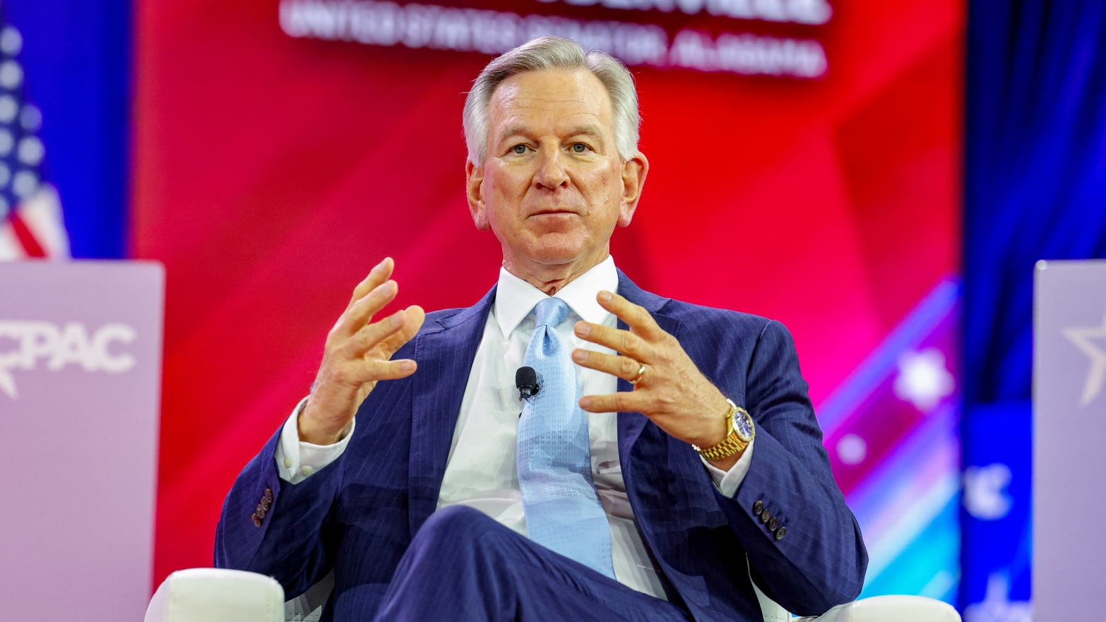 U.S. Senator Tommy Tuberville (R-AL) speaks at the Conservative Political Action Conference (CPAC) annual meeting in National Harbor, Maryland, U.S., February 22, 2024.