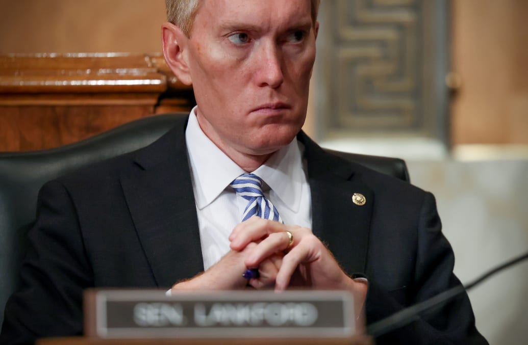 Sen. James Lankford (R-OK) listens during the nomination hearing of Ed Gonzalez for director of U.S. Immigration and Customs Enforcement.