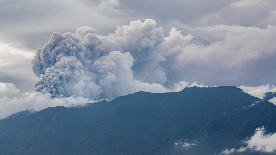 Volcanic ash spews from Mount Marapi