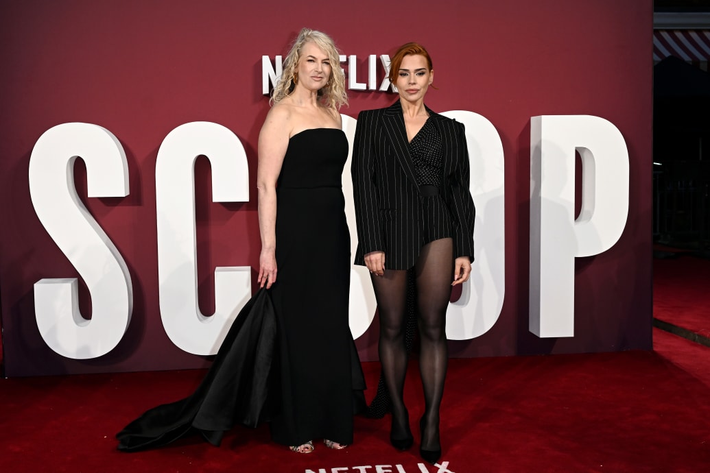 Sam McAlister, left, and Billie Piper attend the world premiere of "Scoop" at The Curzon Mayfair on March 27, 2024 in London, England.