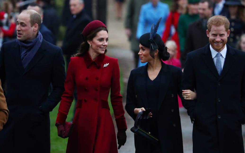 Prince William, Kate Middleton, Meghan Markle, and Prince Harry arrive at St Mary Magdalene's church for the Royal Family's Christmas Day service on the Sandringham estate in eastern England, Britain, December 25, 2018.