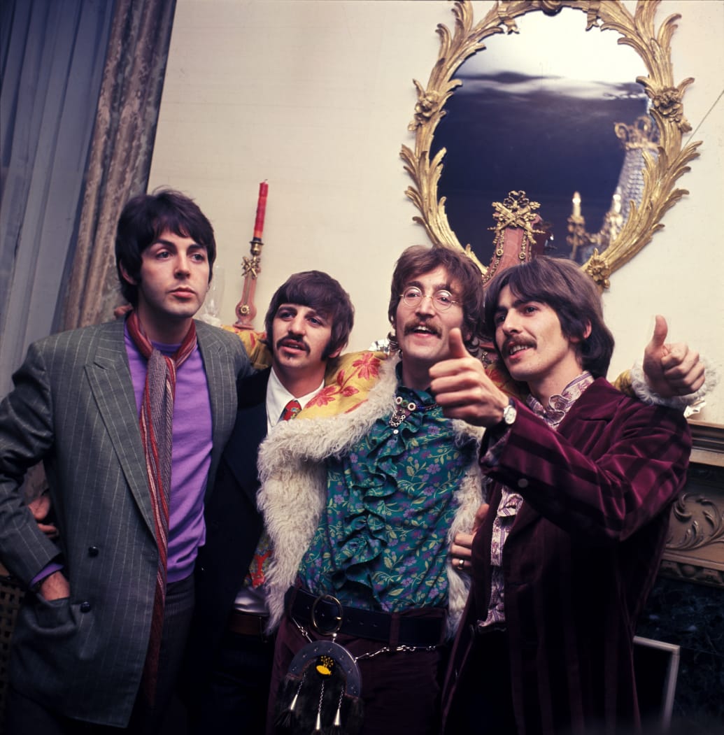 The Beatles at the launch party for the “Sgt Pepper’s Lonely Hearts Club Band” album at Brian Epstein’s house in 1967